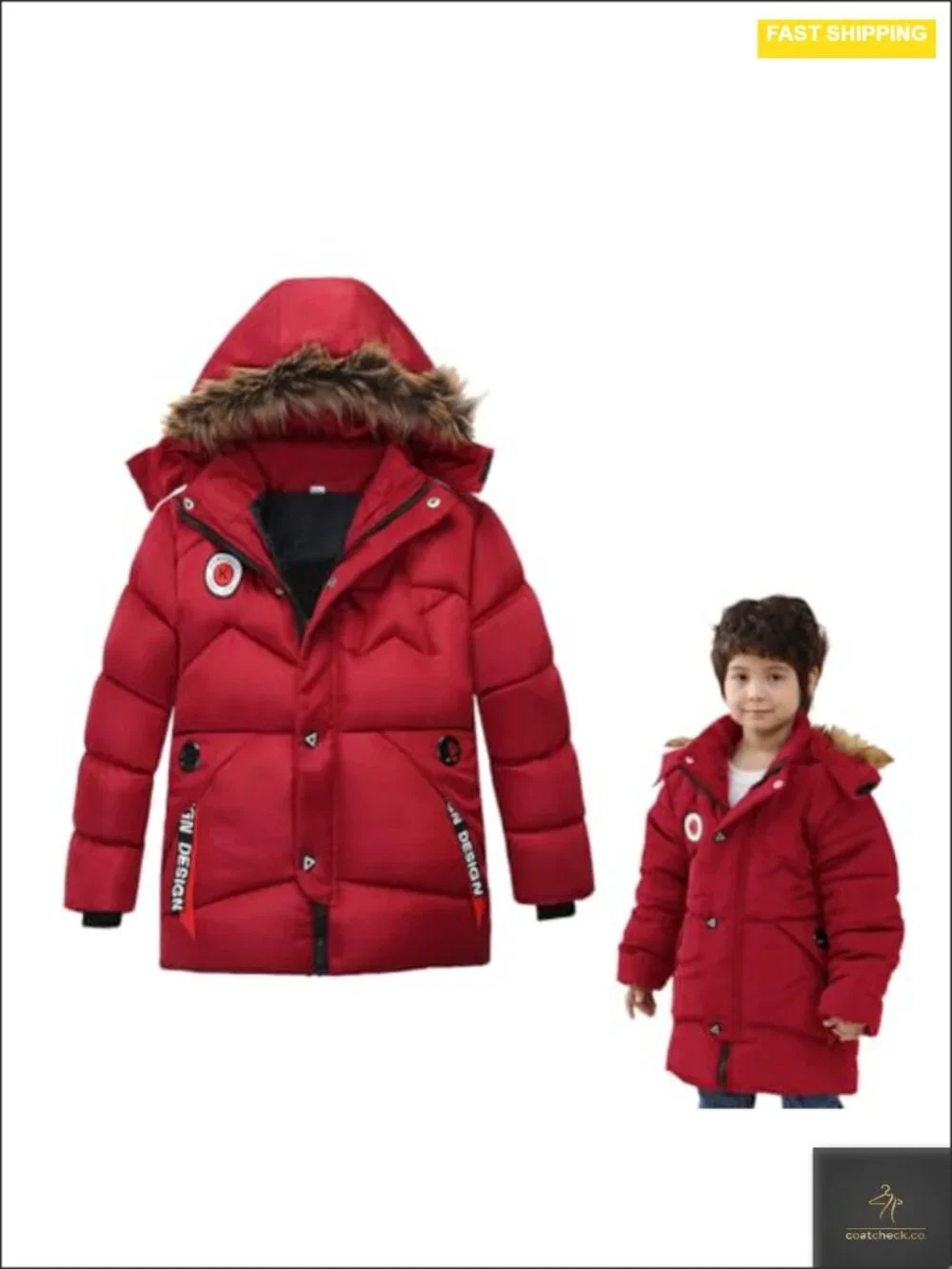 Boys Down Jacket Fur Collar Hood Thick Warm Winter Padded Coat 3T 4T 6T